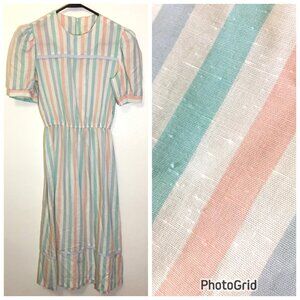 Vintage 70s 80s Pastel Day Dress Secretary Stranger Things Kawaii Soft Girl -T10